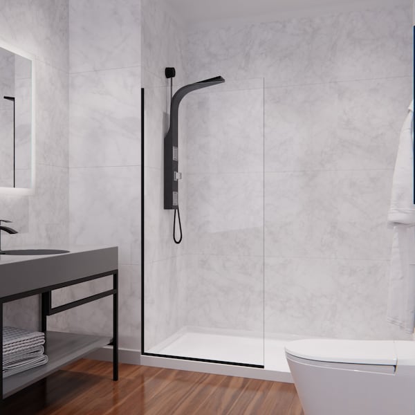 Anzzi Veil Series 74 in. by 34 in. Framed Glass Shower Screen Shower Door in Matte Black SD-AZFL06001MB - main